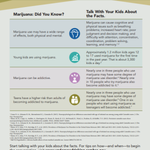 Factsheet with different myths and facts about cannabis on a gray background with colorful icons and a green header
