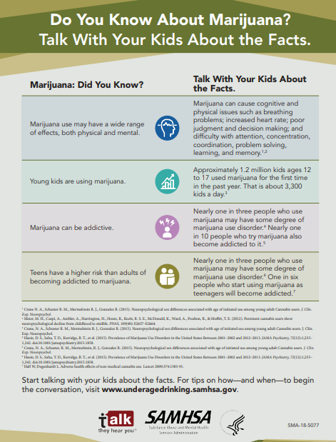 Factsheet with different myths and facts about cannabis on a gray background with colorful icons and a green header