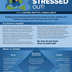 Colorful factsheet with text on a deep blue background, titled "I'm so stressed out!"