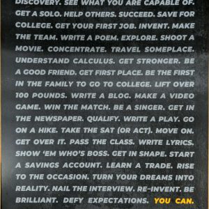 Dramatic-looking black poster with white text listing dozens of things cannabis use can interfere with