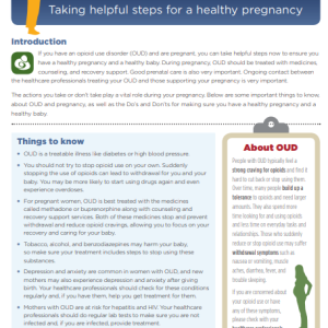 Front side of factsheet showing text on a white background with a blue box featuring key points