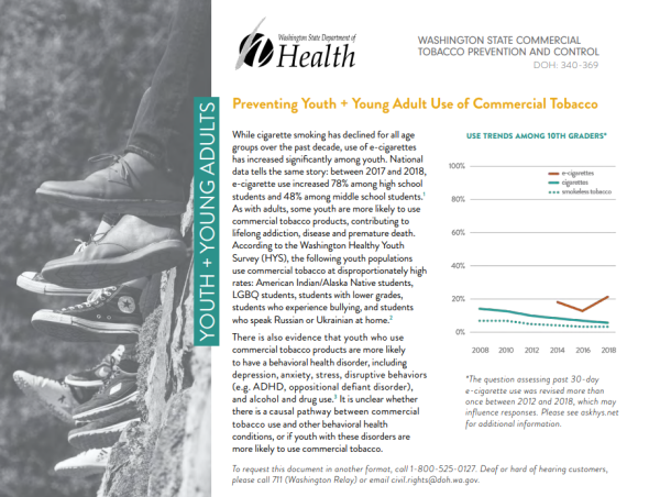 Front side of the factsheet with a photo of a sneaker-clad feet hanging off a ledge (as if kids are sitting on the ledge in a row) with information on the right