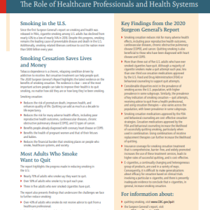 Front of the factsheet "Smoking Cessation - The Role of Healthcare Professionals and Health Systems" showing two columns of text
