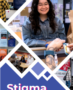 Front cover of the brochure showing a selection of images from the Empathy Lens collection and the title "Stigma in images"