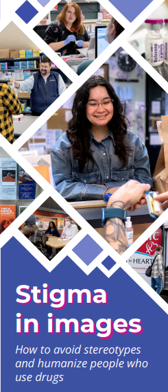 Front cover of the brochure showing a selection of images from the Empathy Lens collection and the title "Stigma in images"