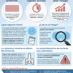 Colorful factsheet with text on blue background showing lots of illustrations and icons with content in easy-to-read blocks - in Spanish