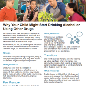 why-your-child Colorful factsheet with a photo of parents and teens at the top and blocks of text with colorful icons below