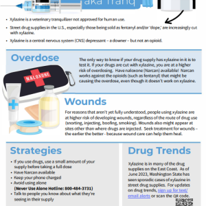 Factsheet title Xylazine AKA Tranq with text in colorful blocks