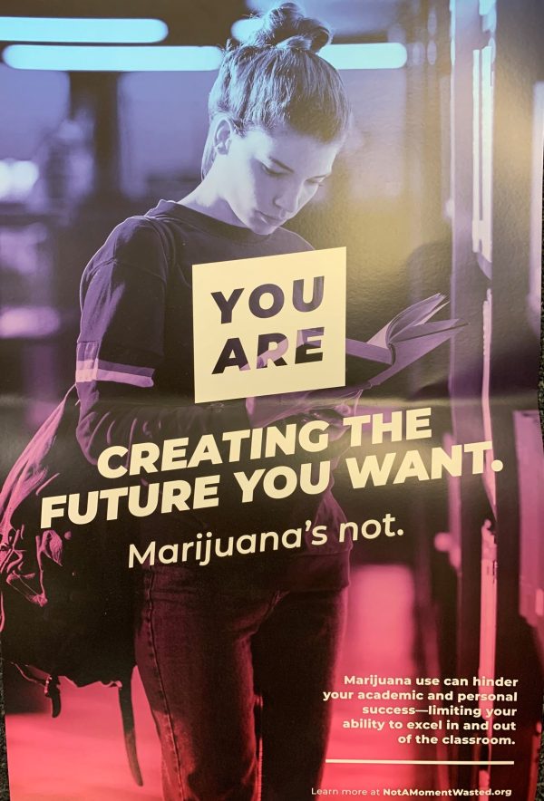 you-are-future Colorful purple and blue poster showing a photo of a teen in the hallway of a school and YOU ARE creating the future you want in white text over the top
