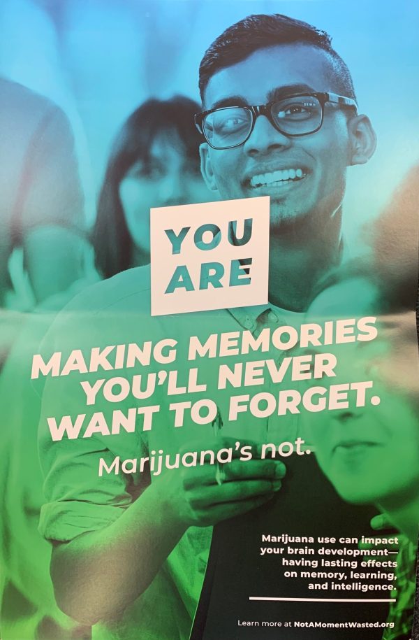 Colorful blue and green poster showing a photo of a smiling student and the text YOU ARE making memories you'll never want to forget