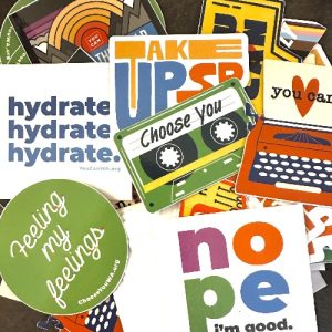 you-can-stickers Array of colorful stickers with messaging like Take Up Space, Feeling My Feelings, and NOPE, I'm Good