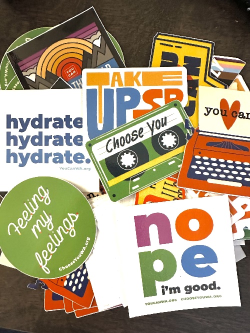 you-can-stickers Array of colorful stickers with messaging like Take Up Space, Feeling My Feelings, and NOPE, I'm Good