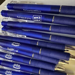 choose you you can pens Stack of blue Choose You/ You Can erasable pens